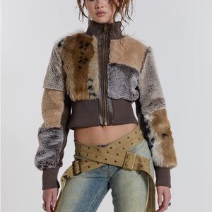Jaded london faux fur patchwork bomber jacket new with tag